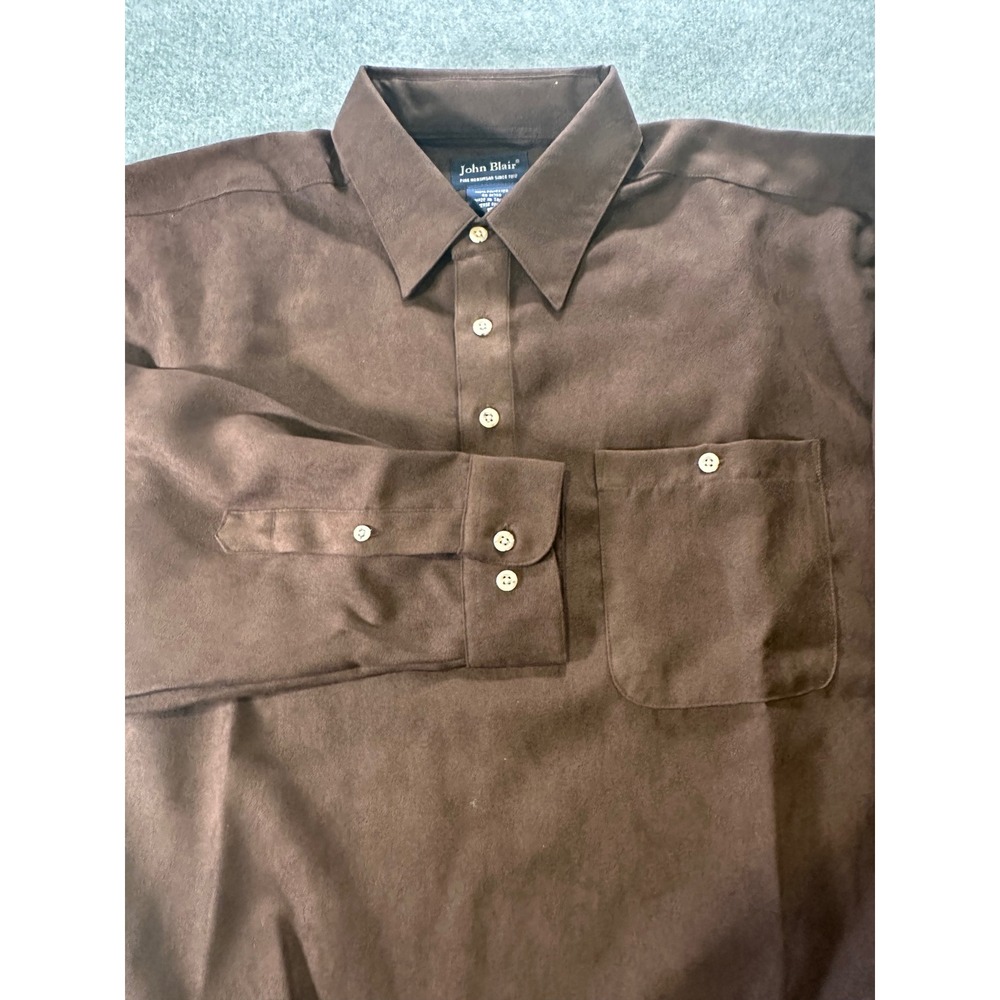 John Blair Mens XL Brown Faux Suede‎ Long Sleeve Banded Hem Polo Shirt 1909301